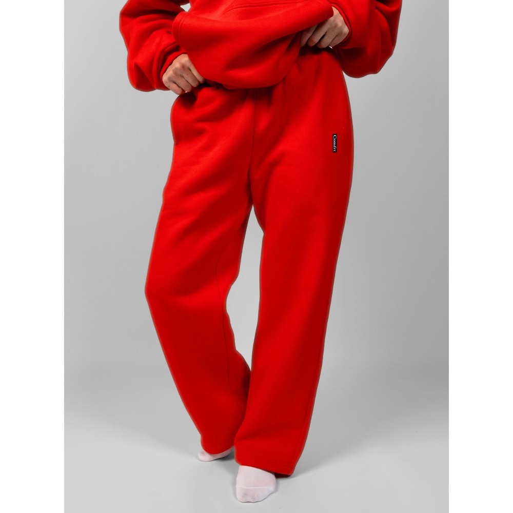 Comfrt Signature Sweatpants Red Wide Leg Fleece Joggers Heart Detail